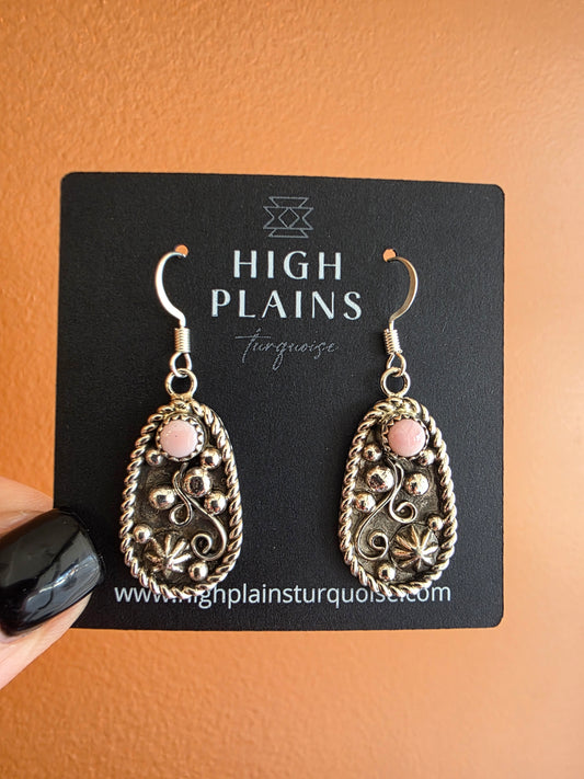 Pink Conch Sterling Scroll Teardrop Earrings