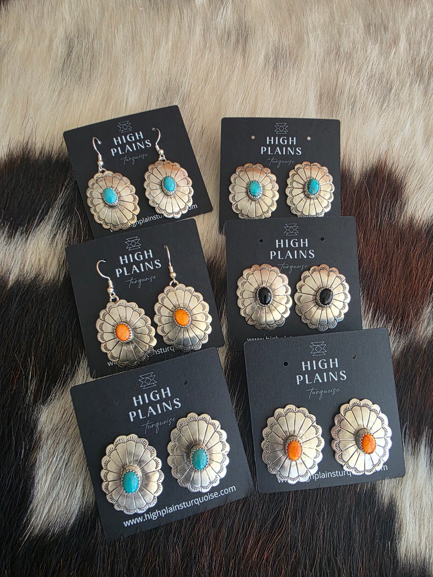 Hand Stamped Sterling Silver Stone Concho Earrings