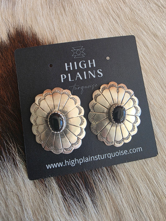Hand Stamped Sterling Silver Stone Concho Earrings