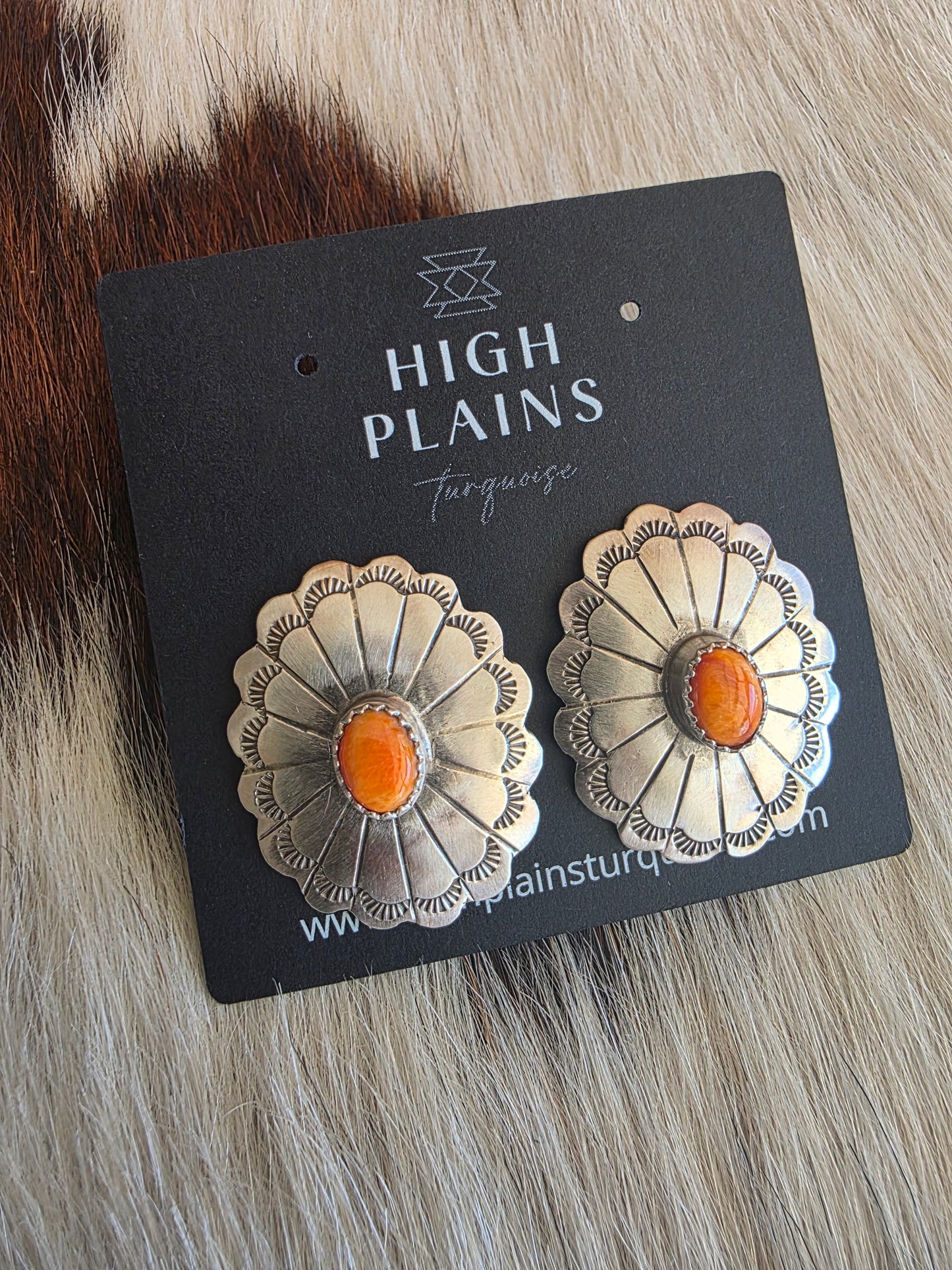 Hand Stamped Sterling Silver Stone Concho Earrings