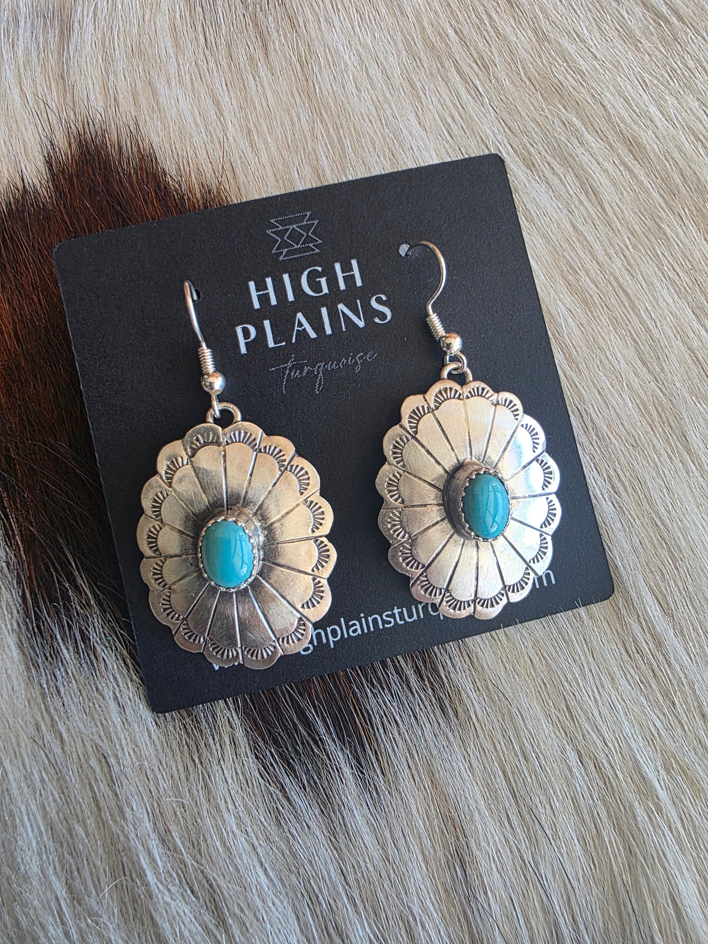 Hand Stamped Sterling Silver Stone Concho Earrings
