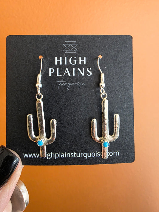 Lorraine Chee Sterling Silver Turquoise Cactus Earrings