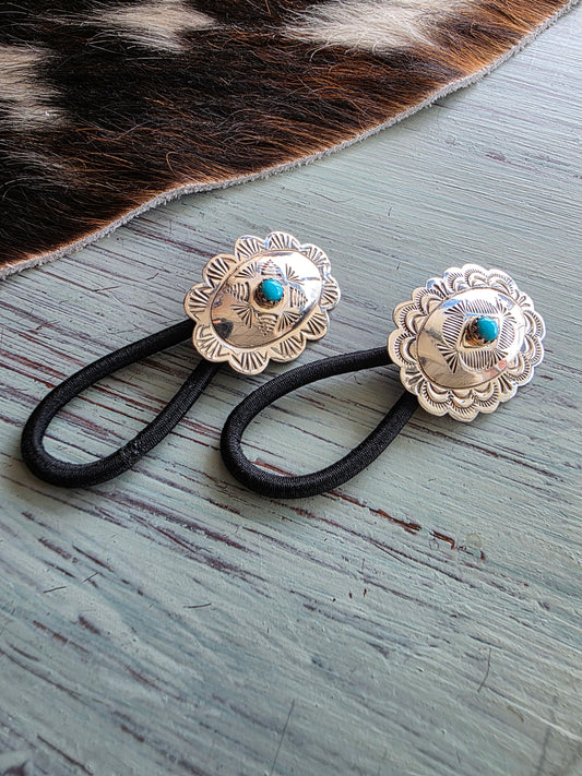 Stamped Sterling Silver Turquoise Oval Hair Tie