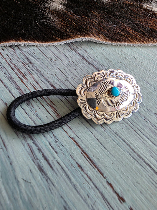 Stamped Sterling Silver Turquoise Oval Hair Tie