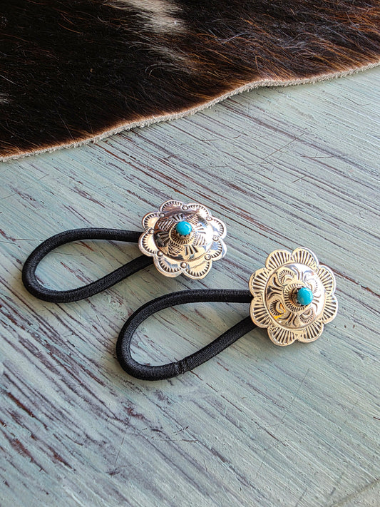 Stamped Sterling Silver Turquoise Concho Hair Tie