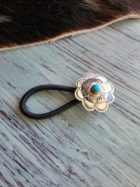 Stamped Sterling Silver Turquoise Concho Hair Tie