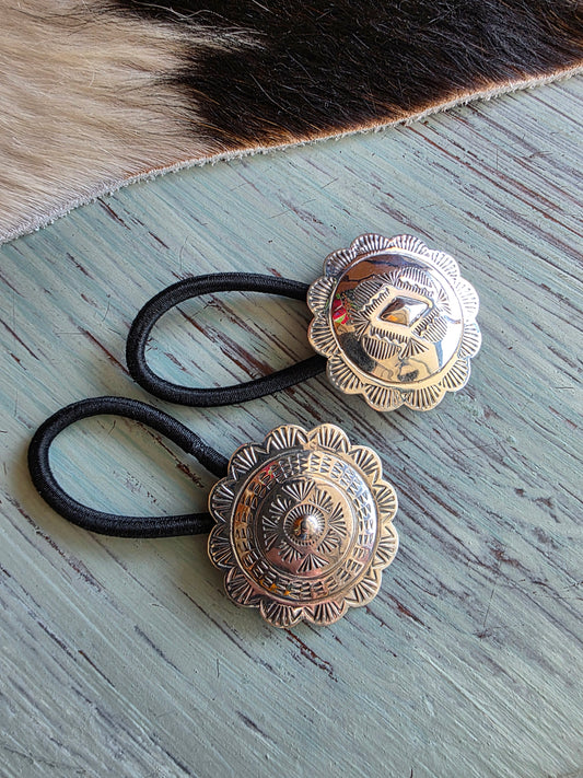 Large Stamped Sterling Silver Concho Hair Tie
