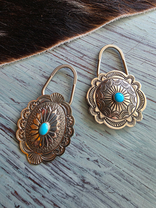 Stamped Sterling Silver Turquoise Concho Keychain