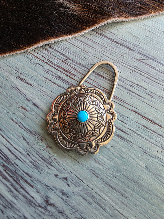 Stamped Sterling Silver Turquoise Concho Keychain