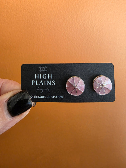 Zuni Pink Mother of Pearl Sterling Inlay Earrings