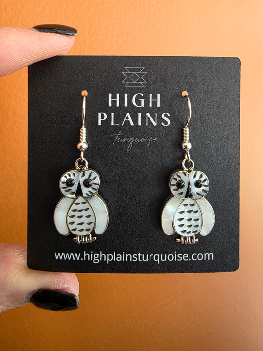 Zuni Mother of Pearl Owl Earrings