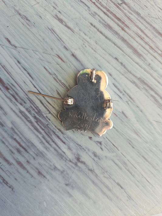 Zuni Mother of Pearl Turquoise Owl Pin/Pendant Necklace