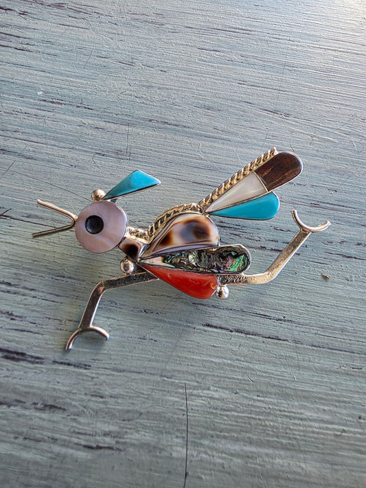 Zuni Inlaid Multi Stone Roadrunner Pin/Pendant