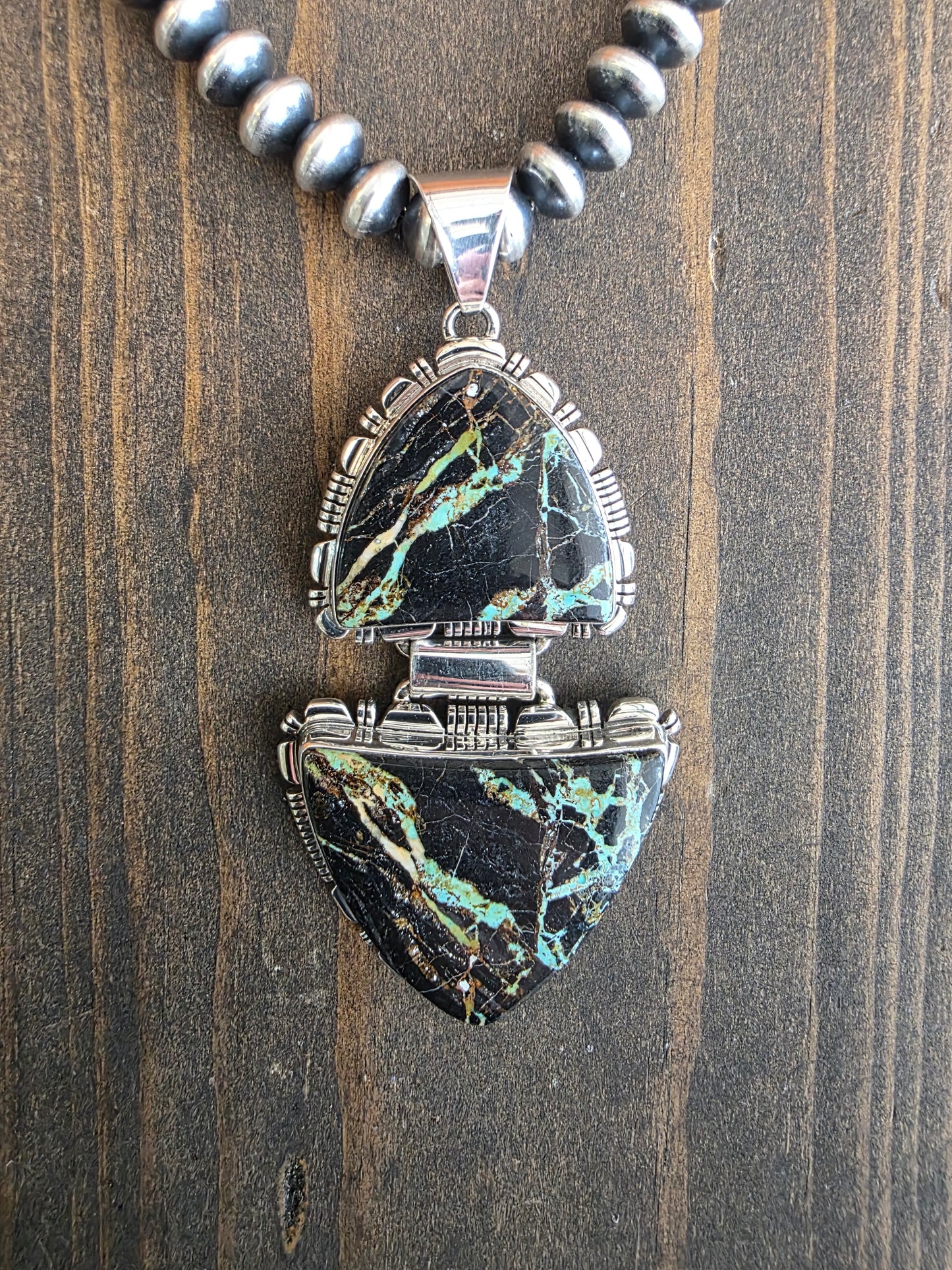 Larry M Yazzie Blackjack Turquoise Divide Pendant