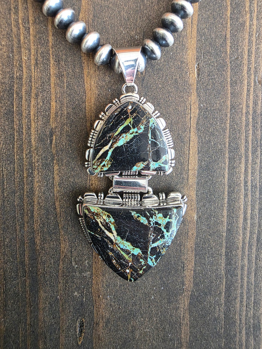 Larry M Yazzie Blackjack Turquoise Divide Pendant