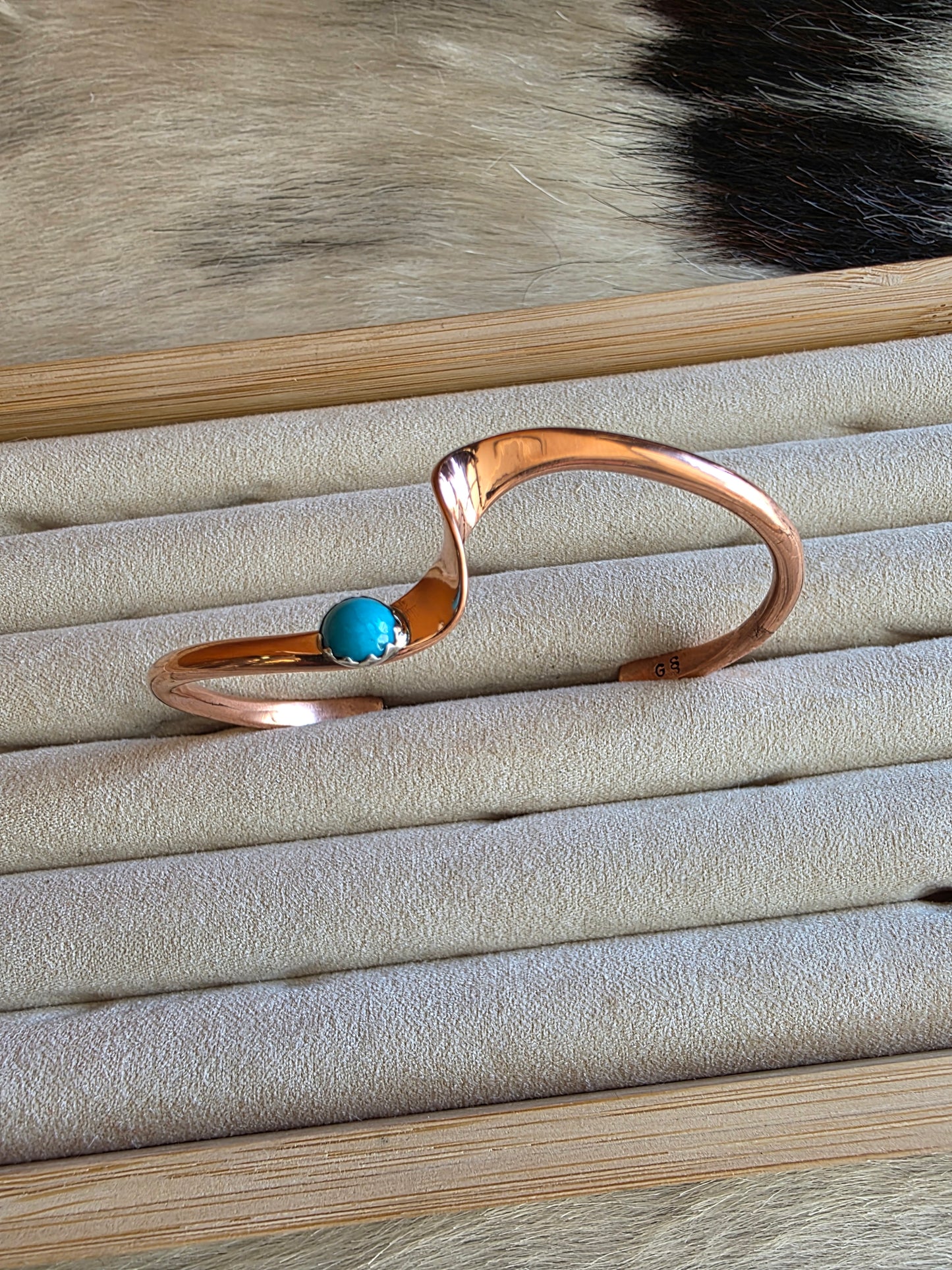 Navajo Wave Copper Turquoise Cuff Bracelet