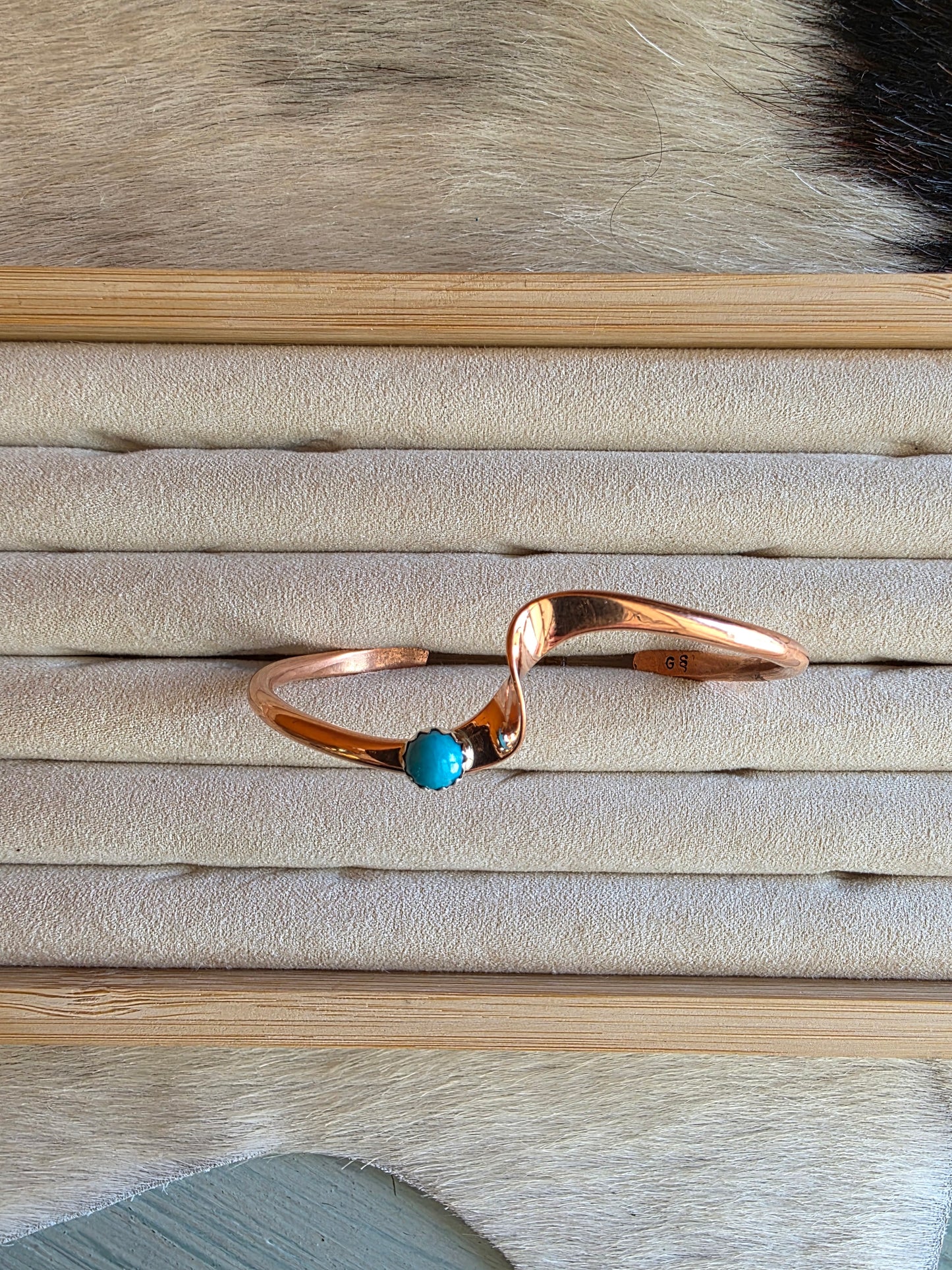 Navajo Wave Copper Turquoise Cuff Bracelet