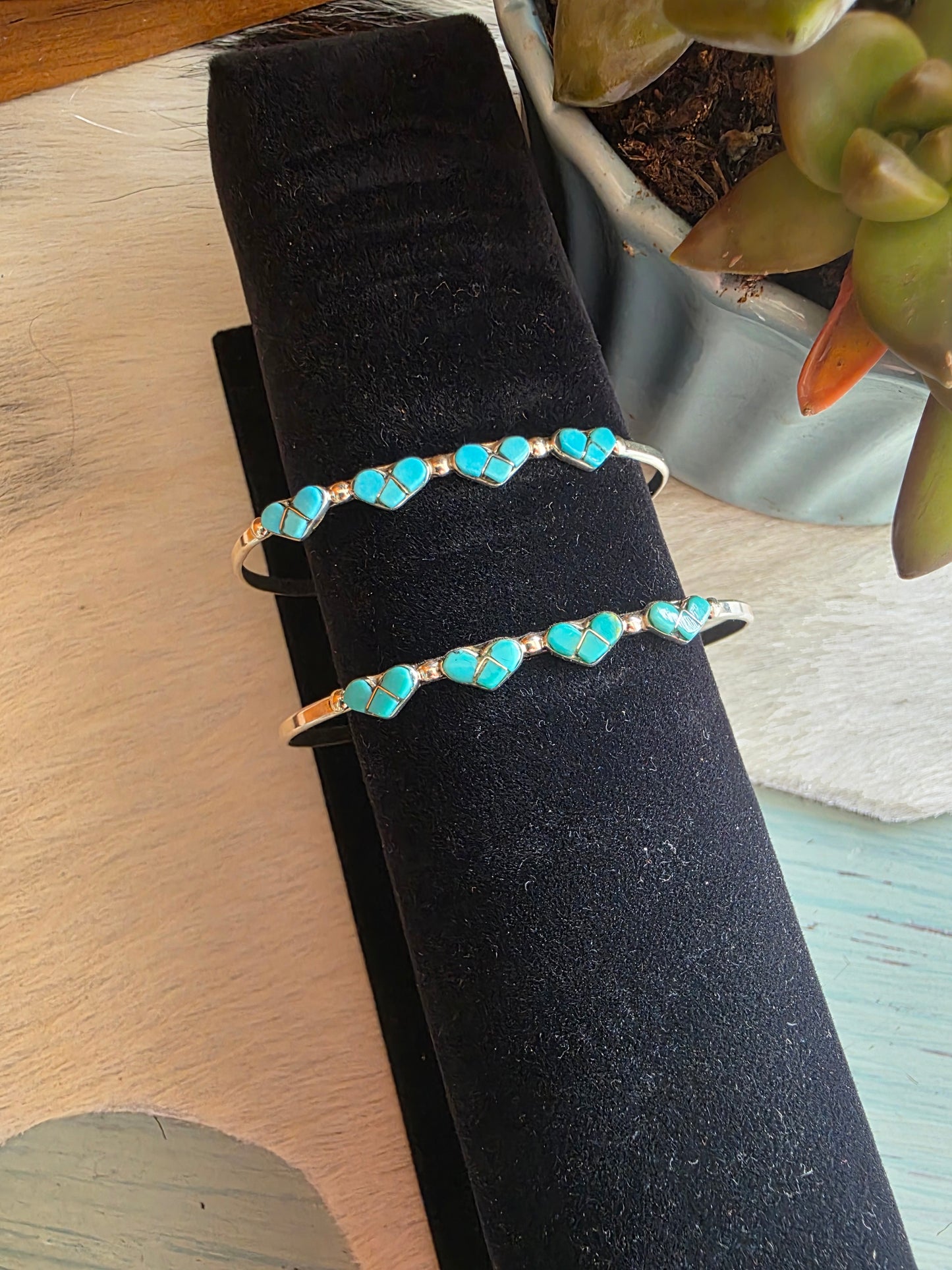 Zuni Sweetheart Inlay Heart Stacker Cuff
