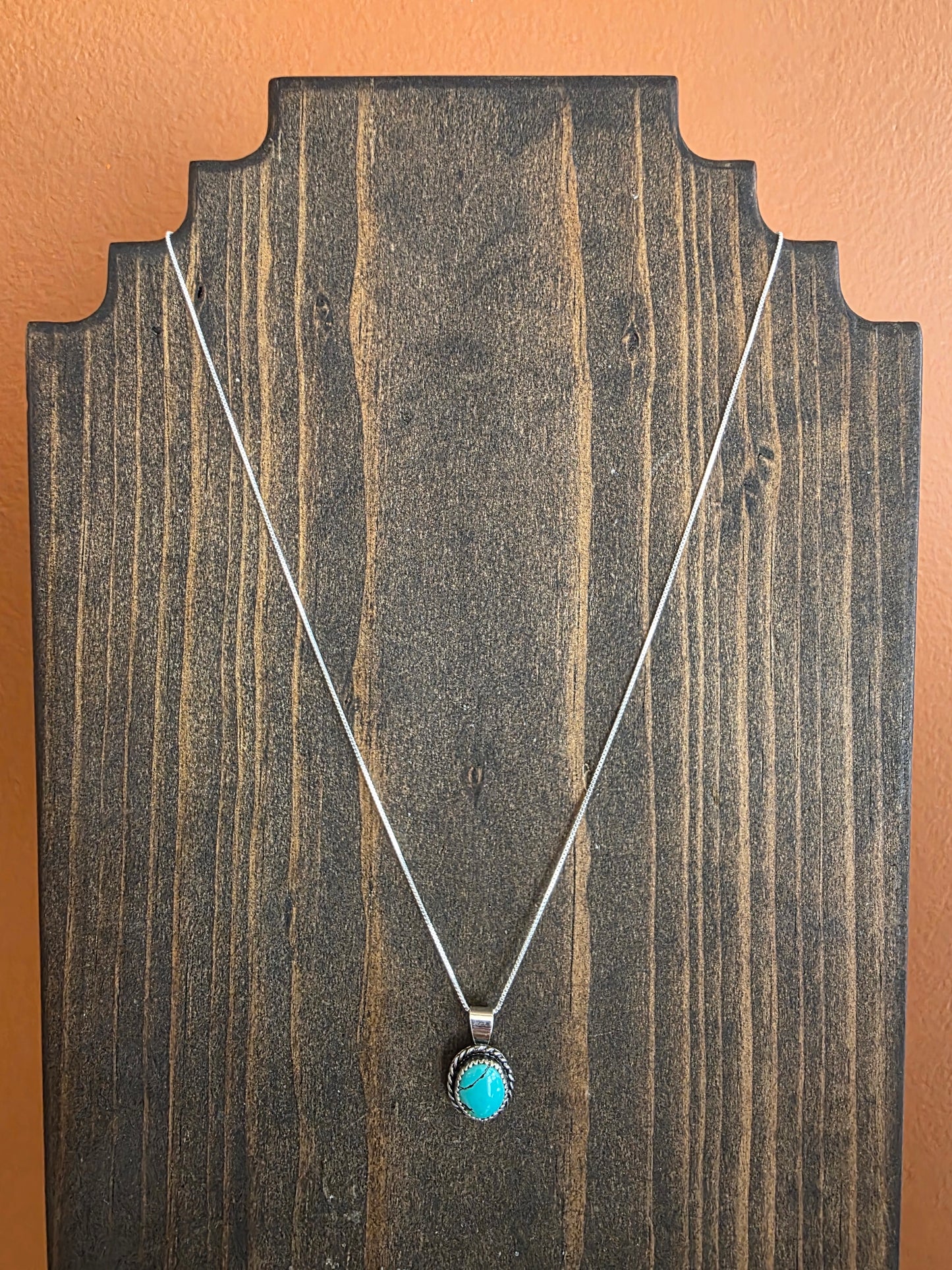 Rope Border Kingman Turquoise Pendant Necklace