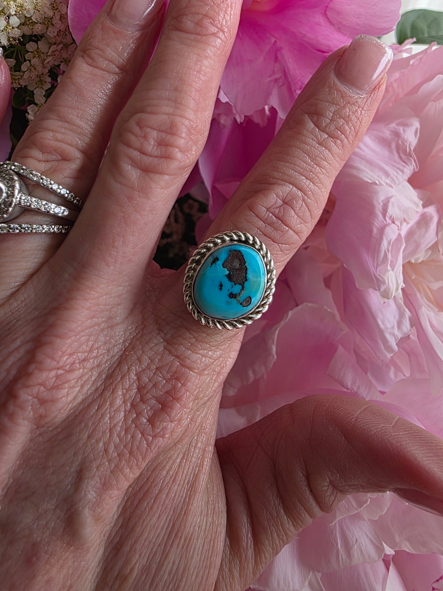 Natural Sleeping Beauty Turquoise Rope Border Ring
