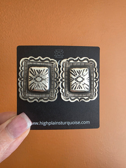 Tahe Hand Stamped Sterling Silver Concho Earrings
