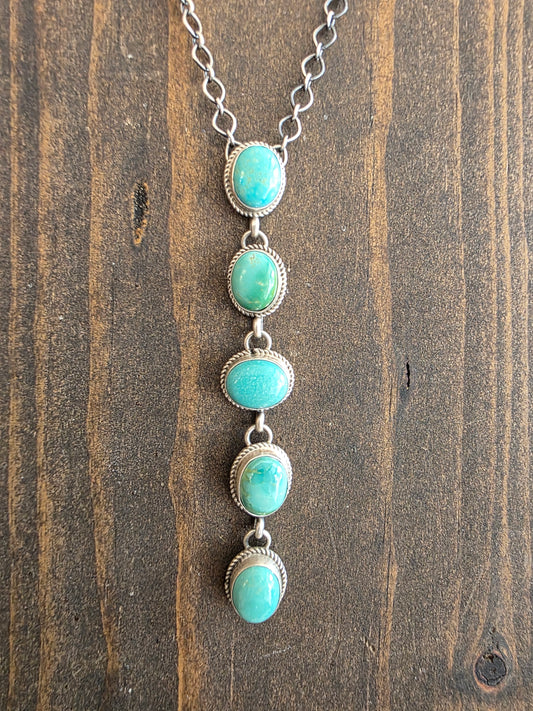 Five Stone Kingman Turquoise Oval Drop Necklace