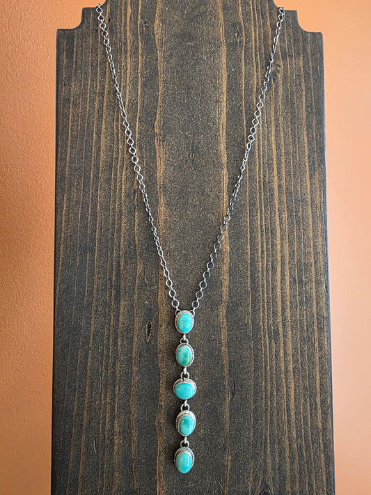 Five Stone Kingman Turquoise Oval Drop Necklace