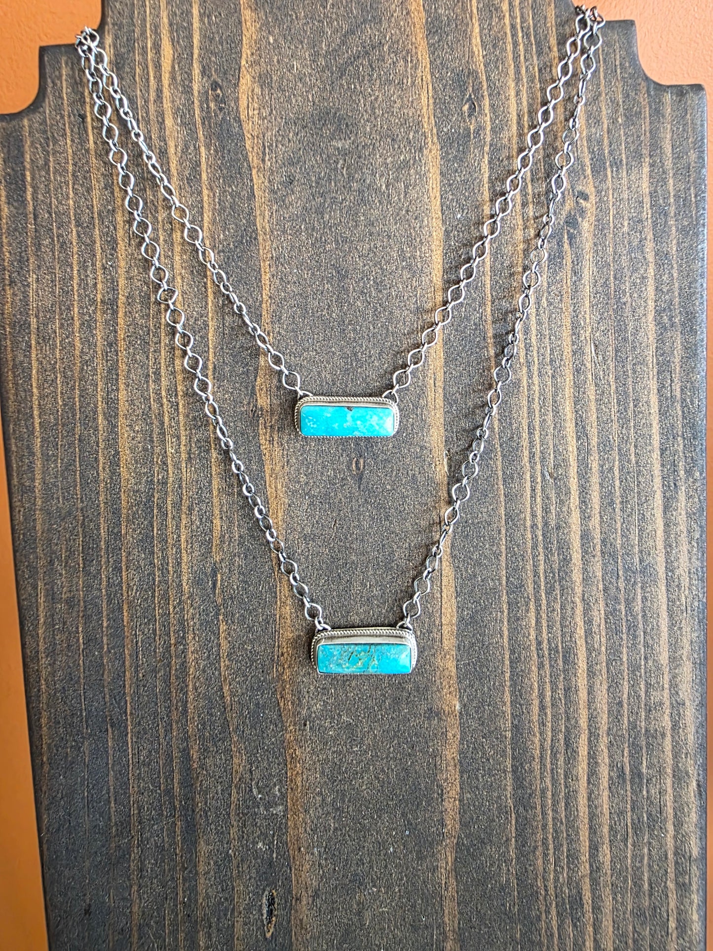 Sterling Rope Border Kingman Turquoise Bar Necklace