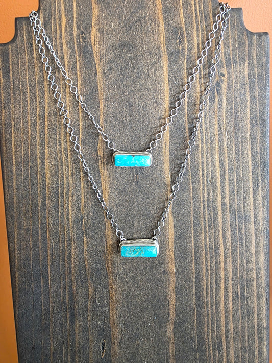 Sterling Rope Border Kingman Turquoise Bar Necklace