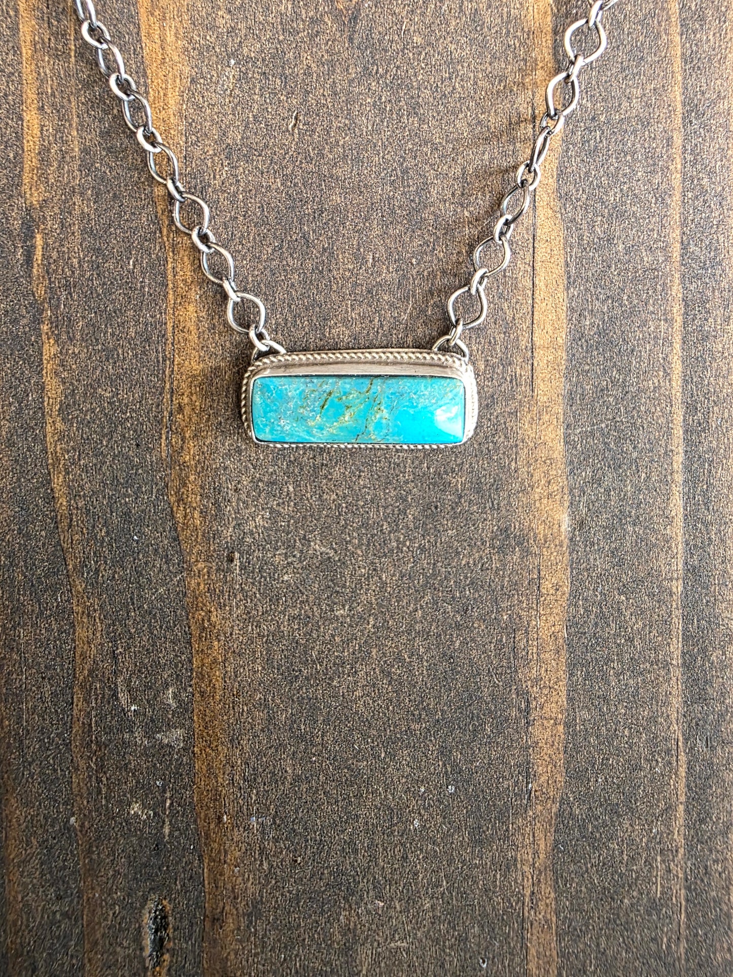 Sterling Rope Border Kingman Turquoise Bar Necklace