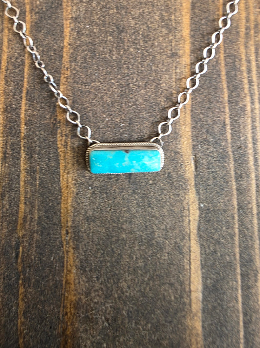 Sterling Rope Border Kingman Turquoise Bar Necklace