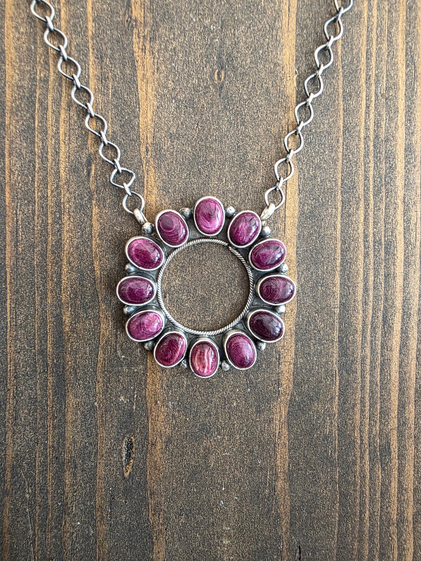 Purple Spiny Oval Circle Pendant Necklace