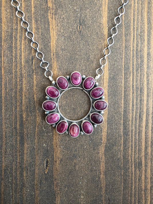 Purple Spiny Oval Circle Pendant Necklace