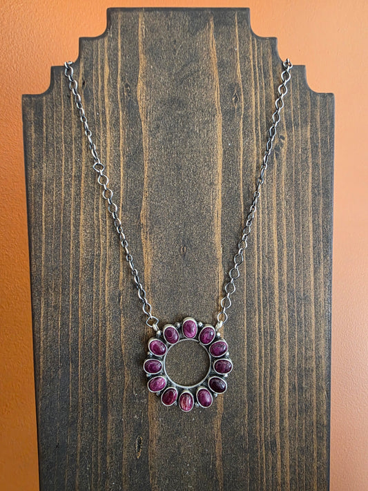 Purple Spiny Oval Circle Pendant Necklace
