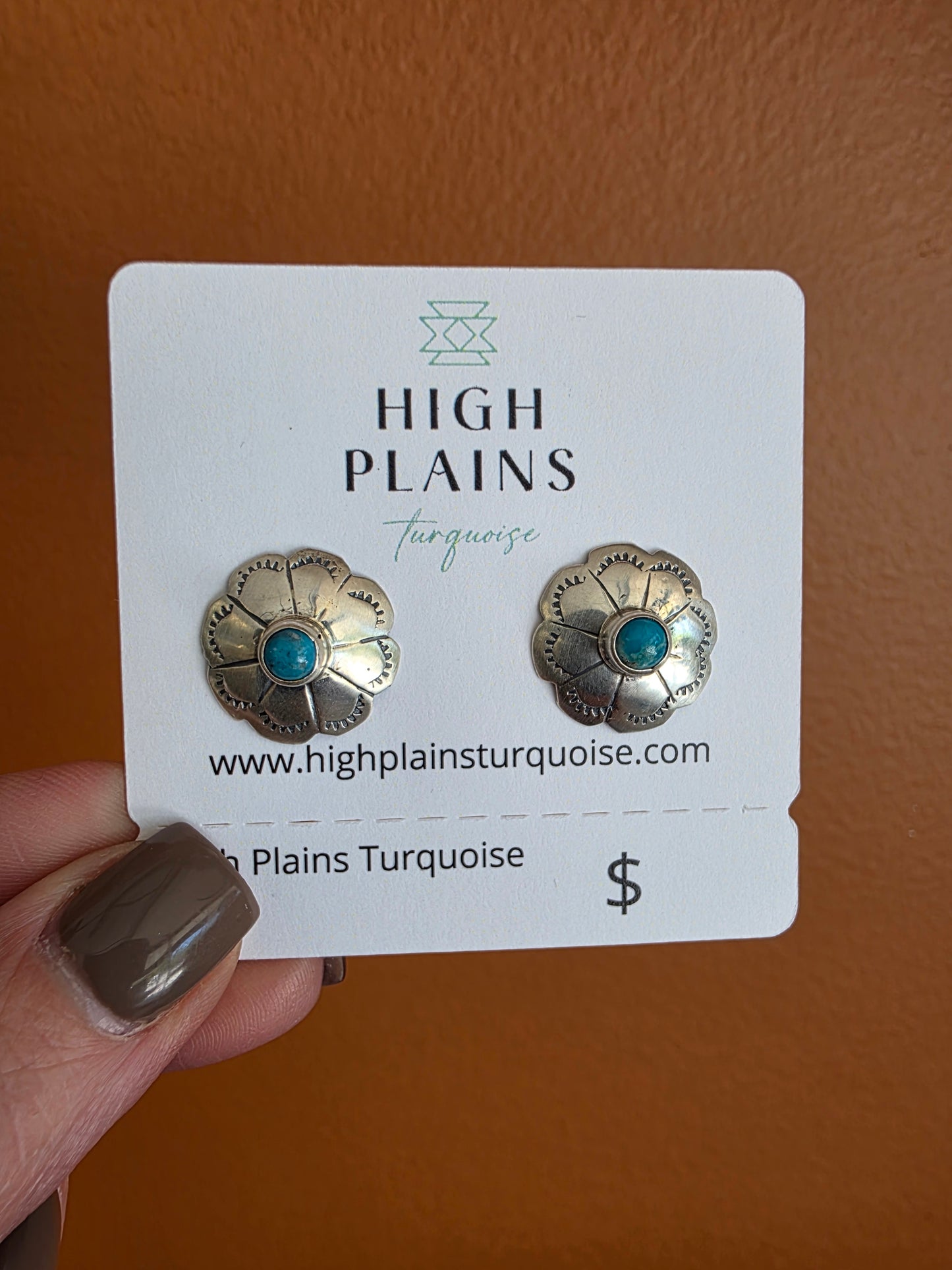 Stamped Sterling Turquoise Petal Earrings