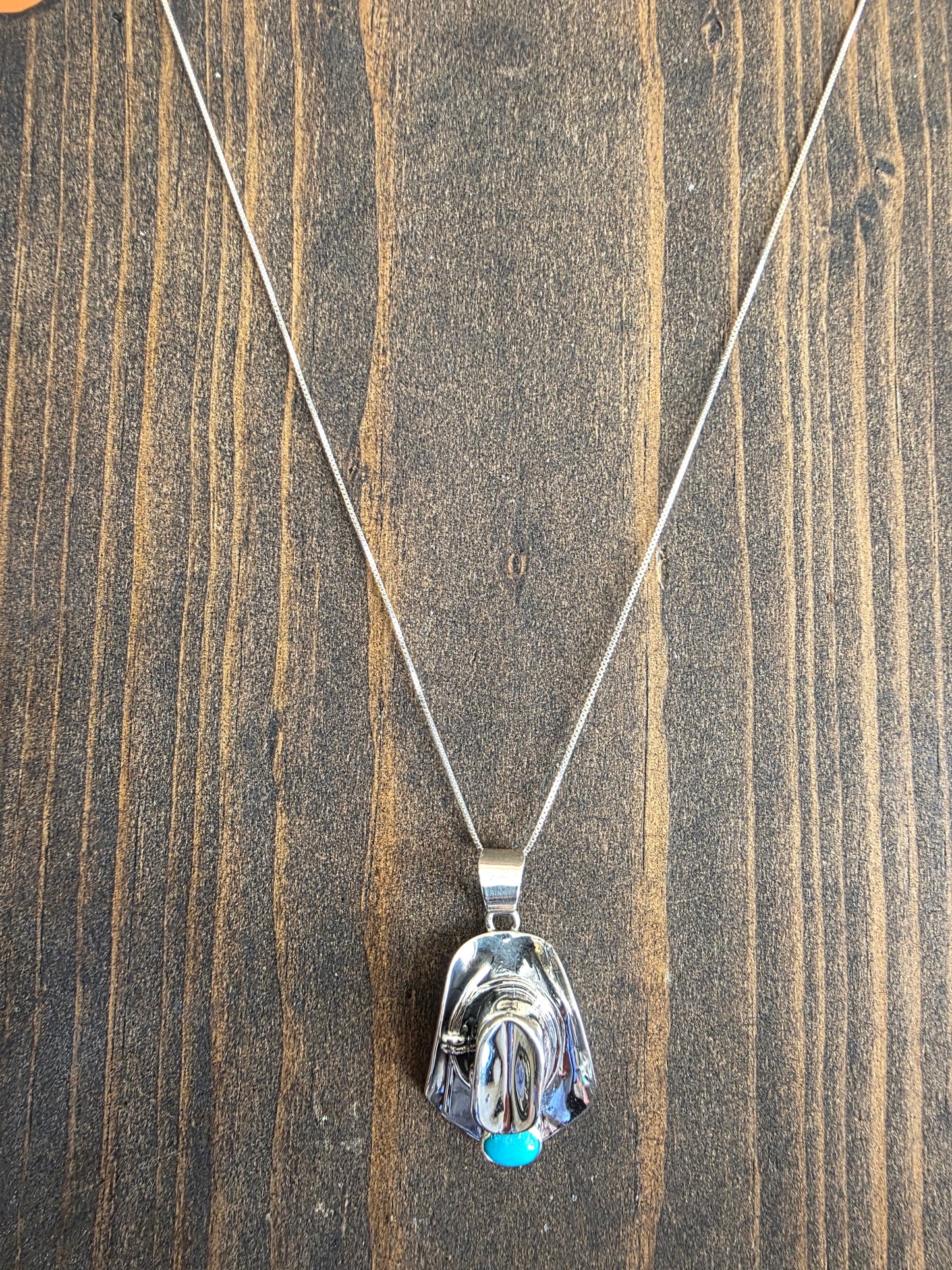 High Shine Sterling Turquoise Hat Necklace