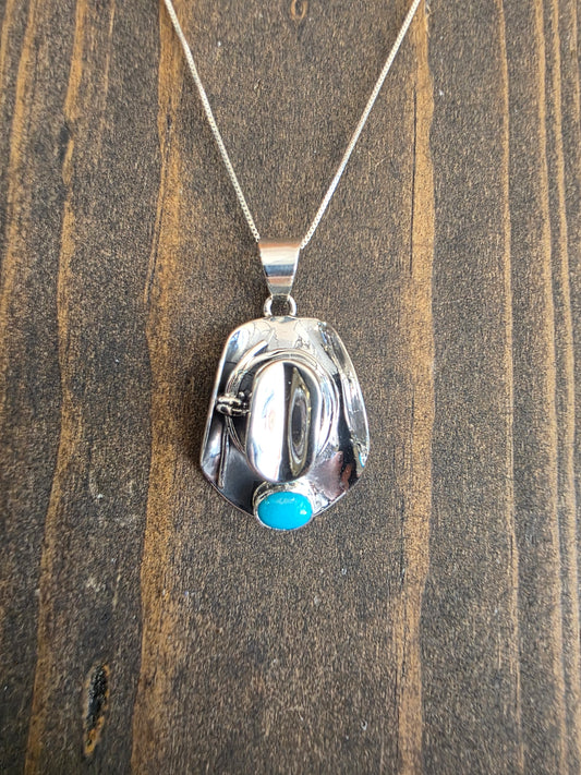 High Shine Sterling Turquoise Hat Necklace
