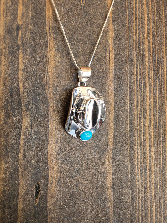 High Shine Sterling Turquoise Hat Necklace