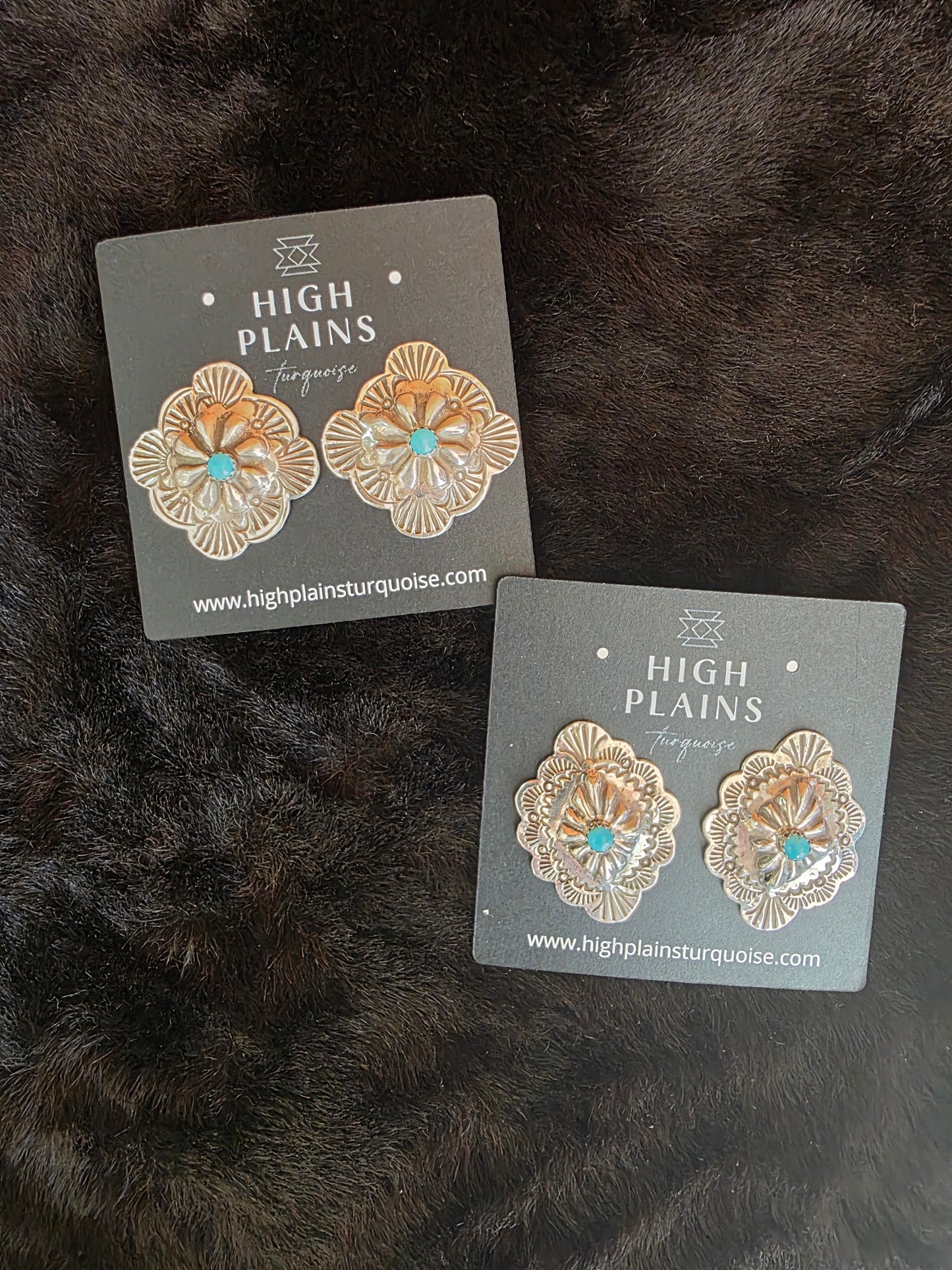 Stamped Sterling Turquoise Conch Earrings