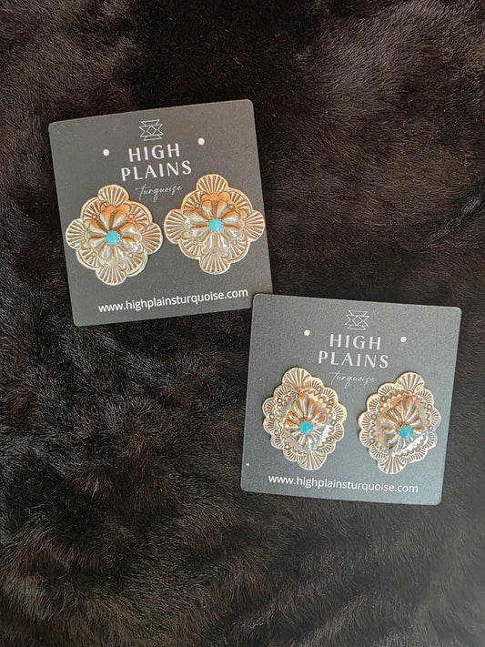 Stamped Sterling Turquoise Conch Earrings