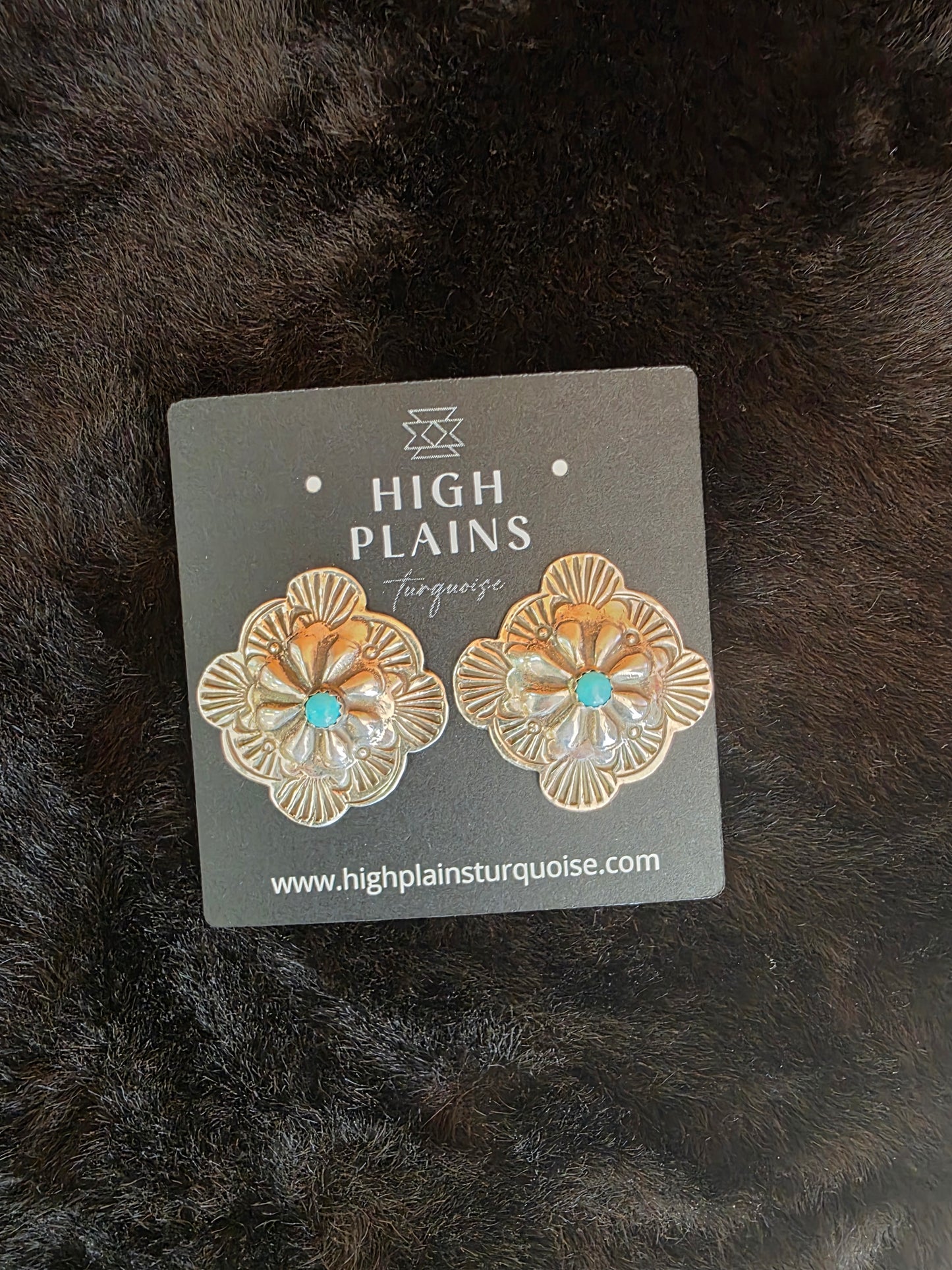 Stamped Sterling Turquoise Conch Earrings