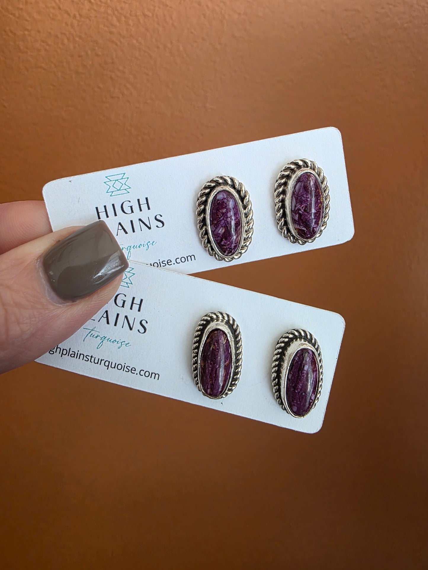 Long Oval Purple Spiny Earrings
