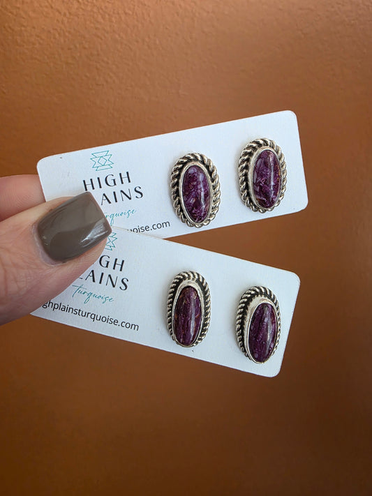 Long Oval Purple Spiny Earrings