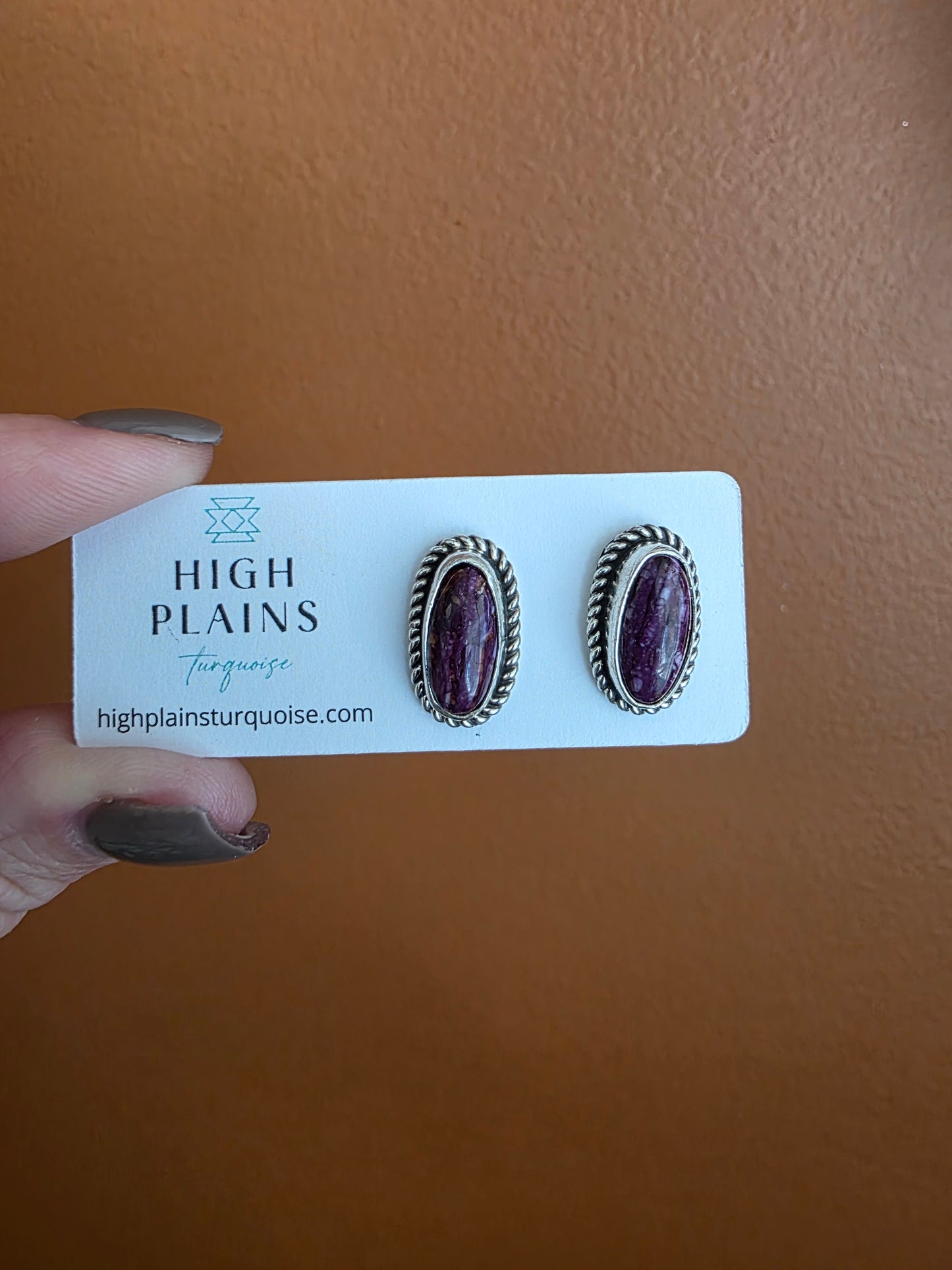 Long Oval Purple Spiny Earrings