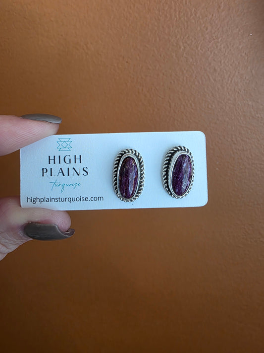 Long Oval Purple Spiny Earrings