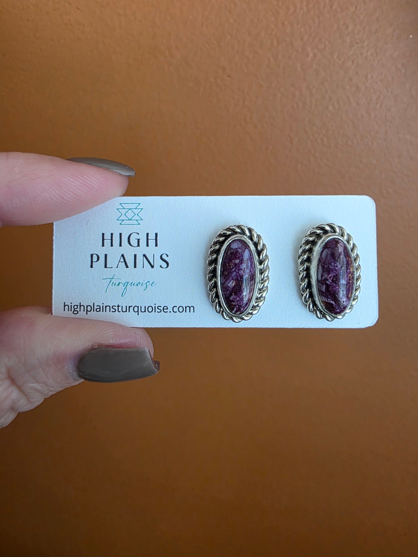 Long Oval Purple Spiny Earrings