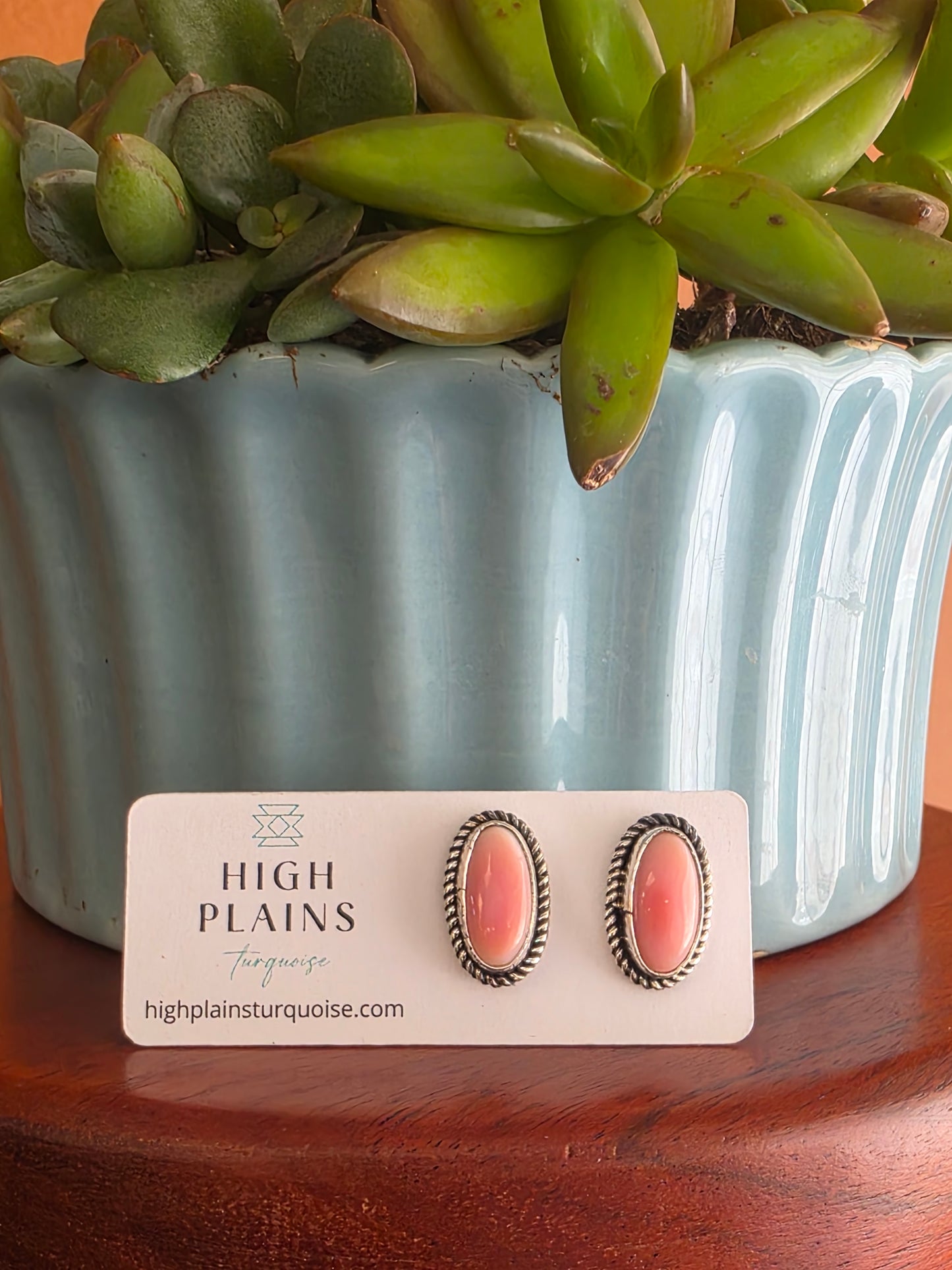Long Oval Pink Conch Earrings