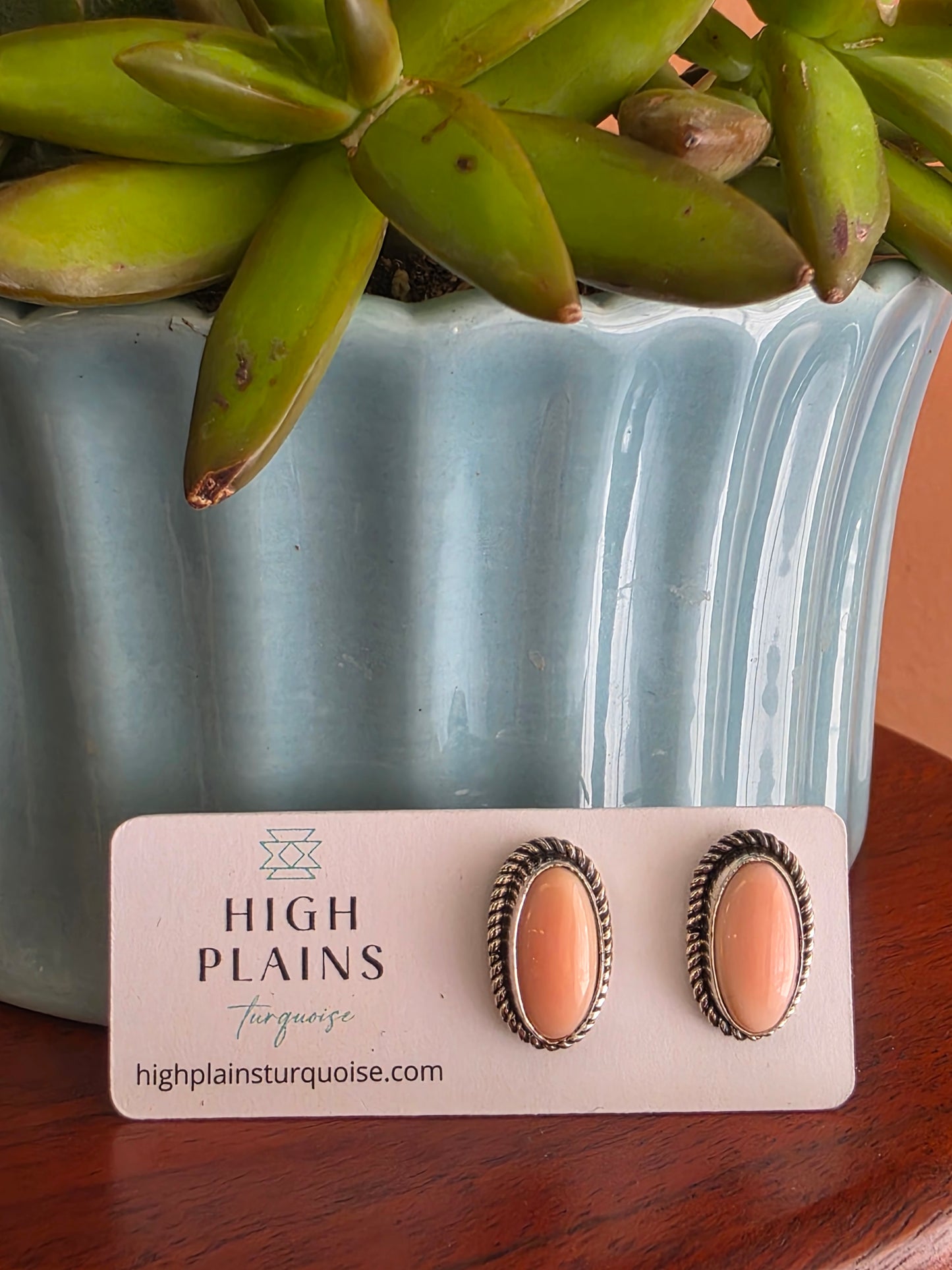Long Oval Pink Conch Earrings