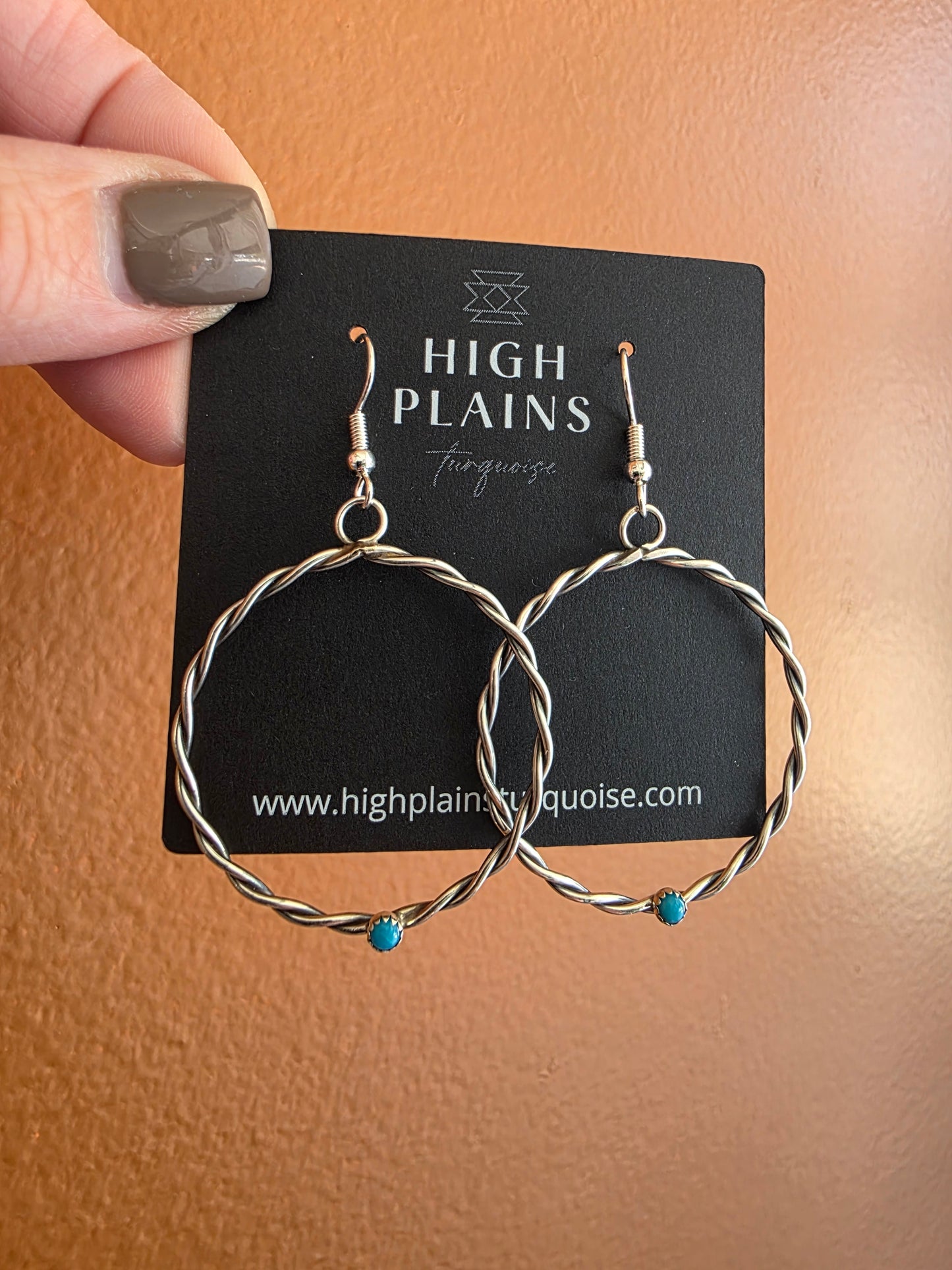 Twisted Sterling Turquoise Hoops