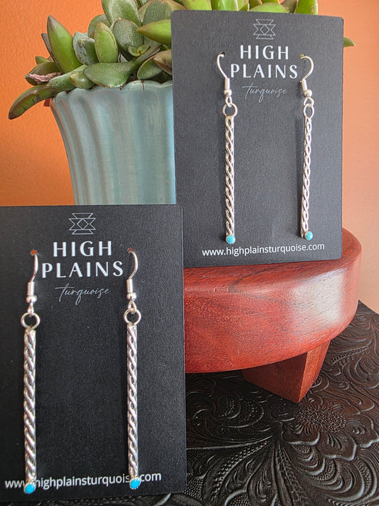 Weaved Sterling Turquoise Dot Stick Style Earrings